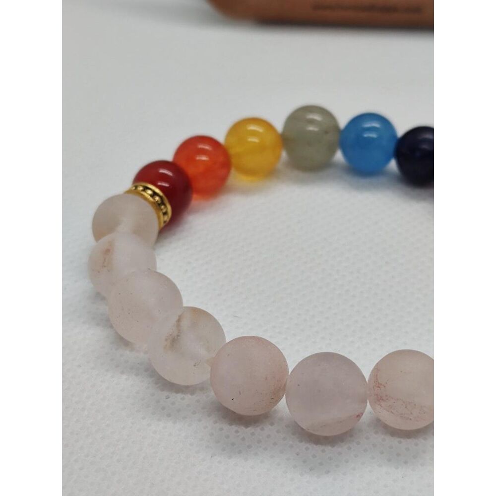 Henna Shoppe Rose Quartz Rainbow Colors Beaded Stretch Fashion Costume Bracelet